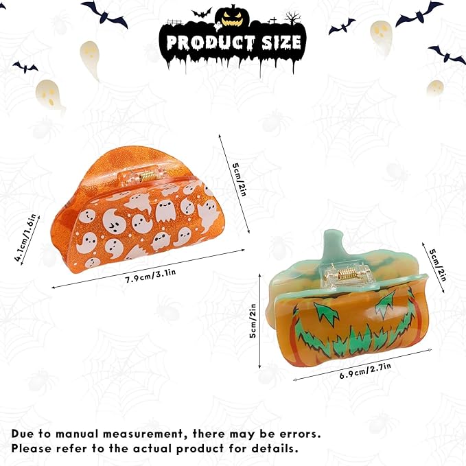 2 Pcs Halloween Hair Claw Clips Glow in the Dark Hair Clips Pumpkin Ghost Hair Claws Halloween Party Hair Claw Clips Cute Hair Accessories for Women's Thin or Thick Hairs (Luminous)