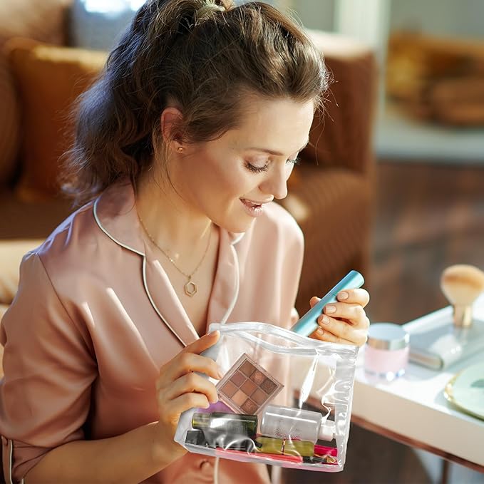 Xuniea 50 Pcs Mini Clear Makeup Bag Small Clear Zipper Pouch Travel Plastic Cosmetic Organizer Waterproof for Toiletries Swimsuit Bikini Bathing Suit(7.9'',Transparent)