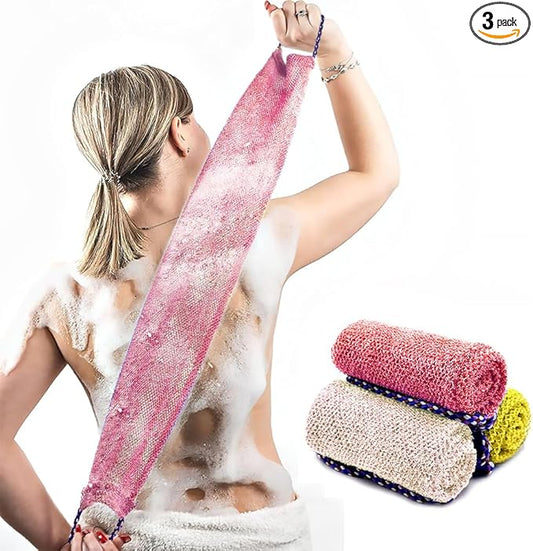 African Net Sponge with Handles 3 Pieces Long African Exfoliating Net Washcloth Bath Sponge Net Cloth Wash Net Body Back Scrubber for Shower Loofah