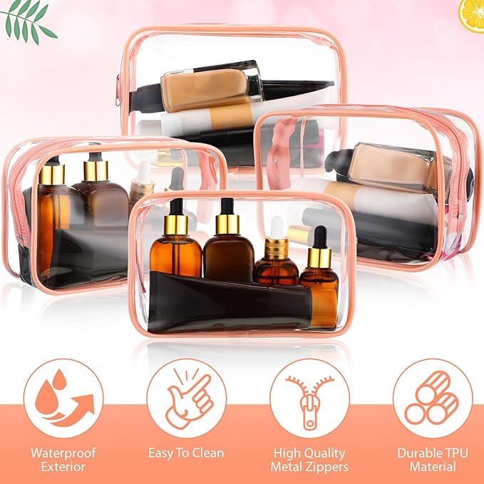 Weewooday 12 Pieces Clear Makeup Bags Cosmetic Storage Bags PVC Zipper Pouches Travel Waterproof Makeup Plastic Case for Women Organizing Toiletries Traveling Bathroom(Large,Pink)