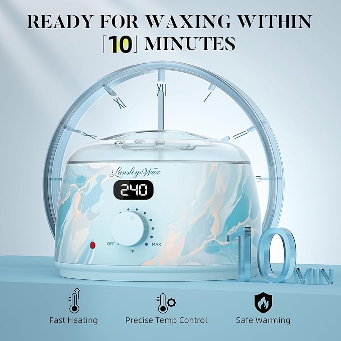 LANSLEYWAX Digital Waxing Kit for Women Men - Water Blue Waxing Machine with 39 Accessories - Hard Wax Kit for Arm Leg Brazilian Bikini Face Sensitive Skin, Wax Warmer Hair Removal for Home/Salon Use