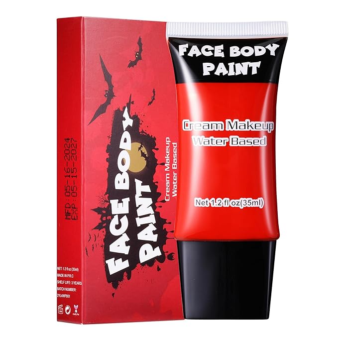 Red Face Paint, Water Based Full Body Paint Halloween Makeup,Cream Face Paint & Body Paint For Adults Clown Joker Demon Devil Vampire Spiderman Halloween Makeup 1.2 fl oz (35ml)