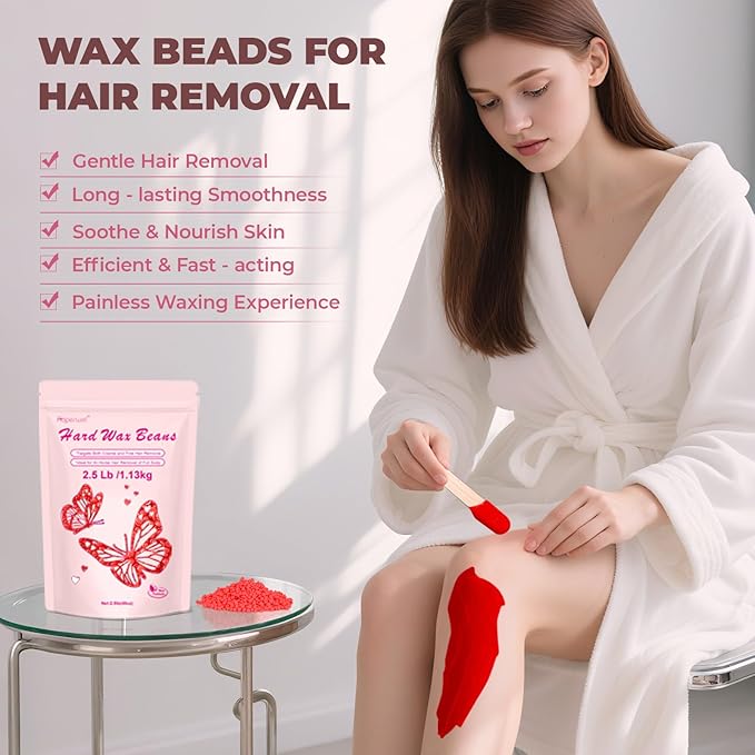 Wax Beads, 2.5 lb/40 oz Hard Wax Beads for Sensitive Skin Brazilian, Bikini, Eyebrow,Body,Legs Waxing, Painless Refill Hard Wax for Hair Removal with 20 Sticks