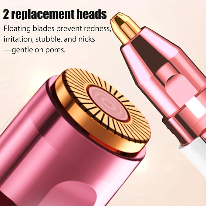 Facial Hair Remover for Women - White USB Rechargeable Eyebrow Trimmer & Face Shaver with LED Light, 2-in-1 Hair Removal Device for Smooth Skin