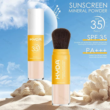 KYDA Mineral Sunscreen Setting Powder for Face & Scalp, SPF 35 Mineral Scalp Sunscreen, Lasting Oil Control Matte Loose Powder, Lightweight Breathable for All Skin Type, Medium