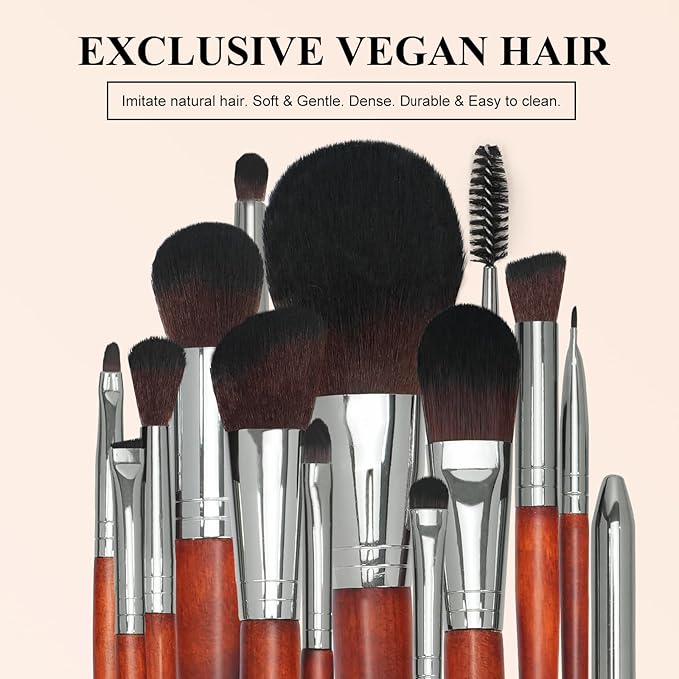 Makeup Brush Set 12pcs，Professional Premium Synthetic Powder Foundation Contour Blush Concealer Eyeshadow Blending Liner Make Up Brushes Kit（Redwood color B300）