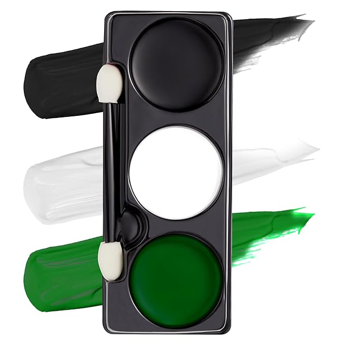 Spooktacular Creations Halloween Makeup Palette 3 Colors Face Body Paint with Brush for Zombie Skeleton Clown Witch Football Baseball Sports SFX Costume Cosplay Dress Up (7 Oz, White Black Green)