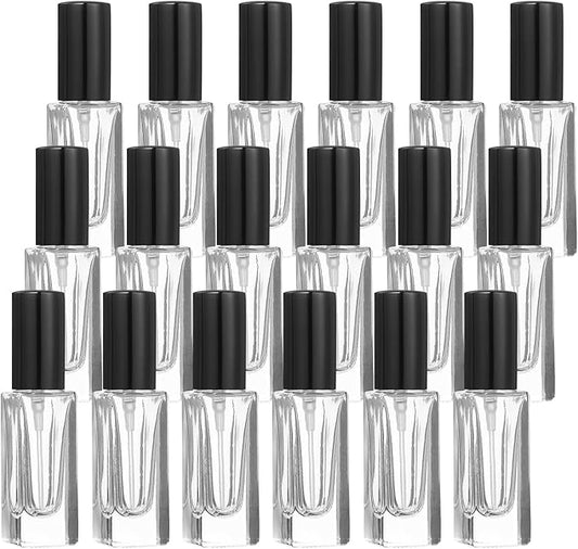 uxcell 5ml Glass Mini Perfume Bottles, 20Pcs Fine Mist Bottle Refillable Empty Mini Spray Bottles with Aluminized Nozzle for Perfume, Travel Liquid, Essential Oil(Square, Clear/Black)
