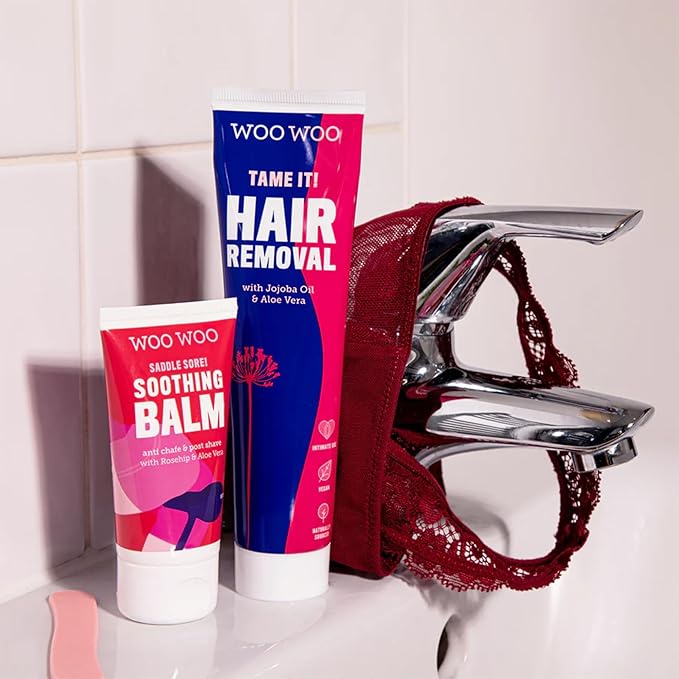 Tame It! Hair Removal Cream 100ml, Jojoba Aloe Vera - Saddle Sore! Soothing Moisturising Balm 50ml, Chamomile Rosehip Oil
