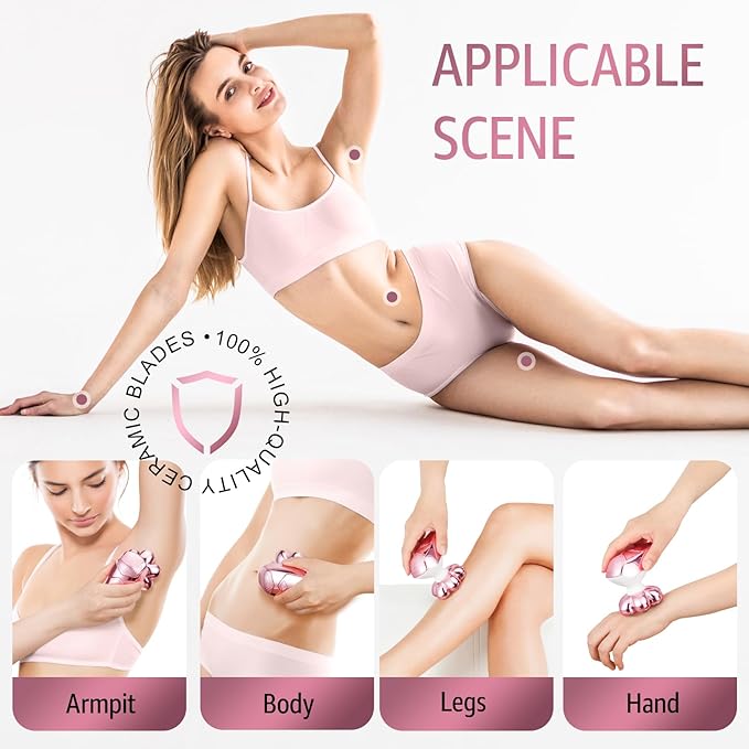 Electric Razors for Women Legs: Rechargeable Body Shaver - Waterproof Wet Dry Hair Remover - Trimmer for Lady Face Underarms (Pink)