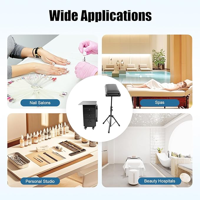 Tattoo Trolley Case, Tattoo Artist Outing Tools Work Station with 3 Drawers & 3-Digit Lock & Armrest Stand, Potable Rolling Makeup Case, Professional Traveling Manicure Table Cosmetic Train Case