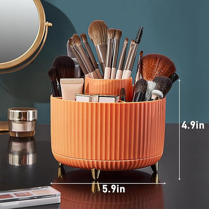 Diesisa 360 Rotating Makeup Brush Organizer With 5 Sections, Spining Countertop Swivel Makeup Brush Holder for Cosmetics, Nail Polish, Art Supply, Bathroom Vanity Desktop Organizer - Orange