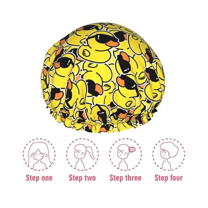 Cute Ducks Shower Cap For Women Reusable Waterproof Double Layers Bath Cap Hair Protection Elastic Ladies Spa Salon Shower Hat