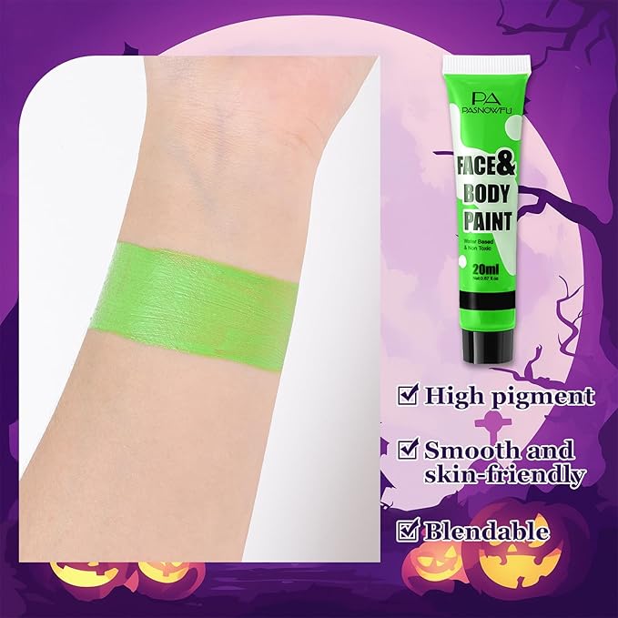 Light Green Face Paint - Professional Water-Based Non-Toxic Body Painting for Hulk, Witch Halloween SFX Cosplay, Full Coverage Washable Paint for Costume Party Carnival Stage Performance