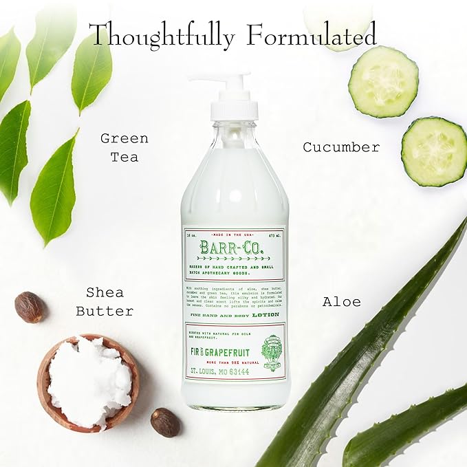 BARR-CO. Fir & Grapefruit Scent Shea Butter Lotion for Dry Skin, Bright Grapefruit and Cooling Balsam, Shea Moisturizing Lotion for Sensitive Skin, 16 fl oz