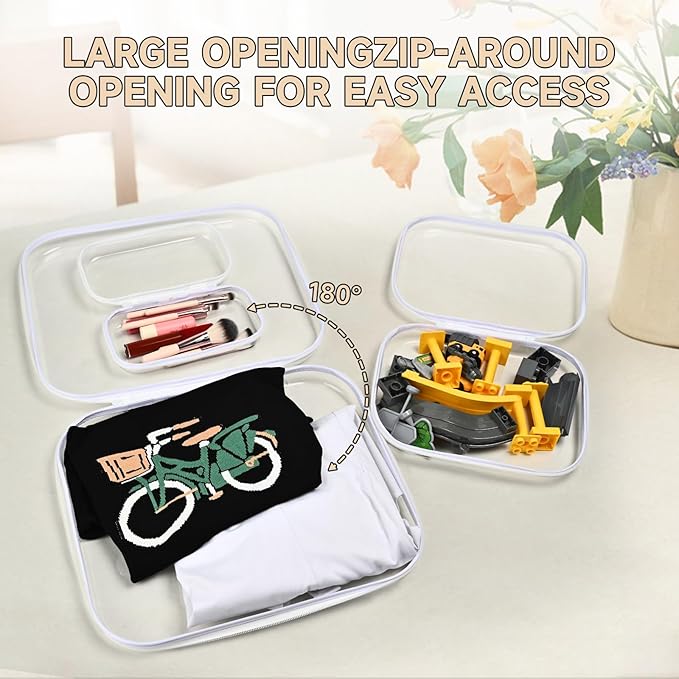 Hard Sided Clear Zipper Case for Storage- Professional-Grade Plastic Clear Zipper Pencil Case,Toy Storage Bins, Toiletry Pouch, Travel Organizer, Cosmetic Bag（White,3 Pack, LMS）