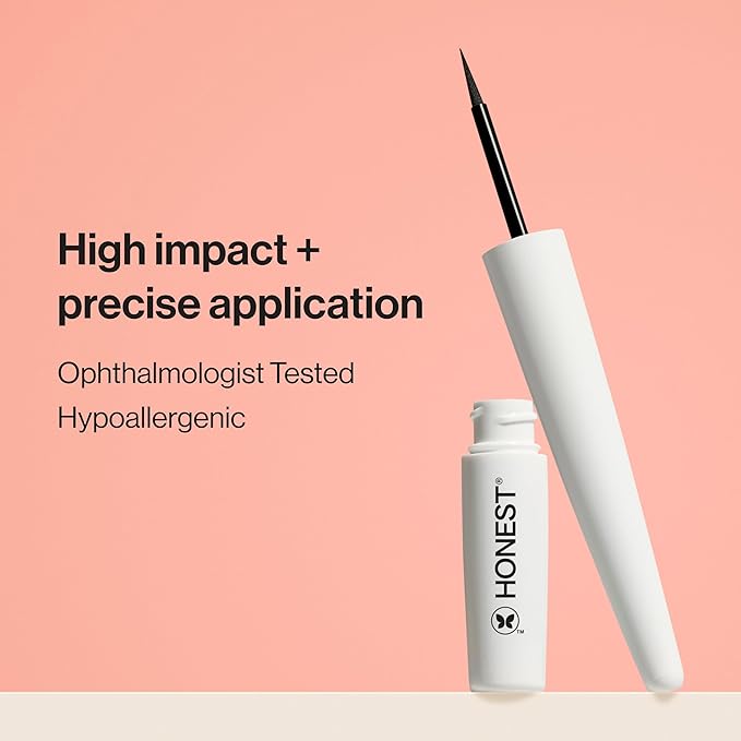 Honest Beauty Longlasting Liquid Eyeliner | Smudge + Flake Proof, Precise Application | Hypoallergenic, Vegan, + Cruelty Free | Black, 0.58 fl oz