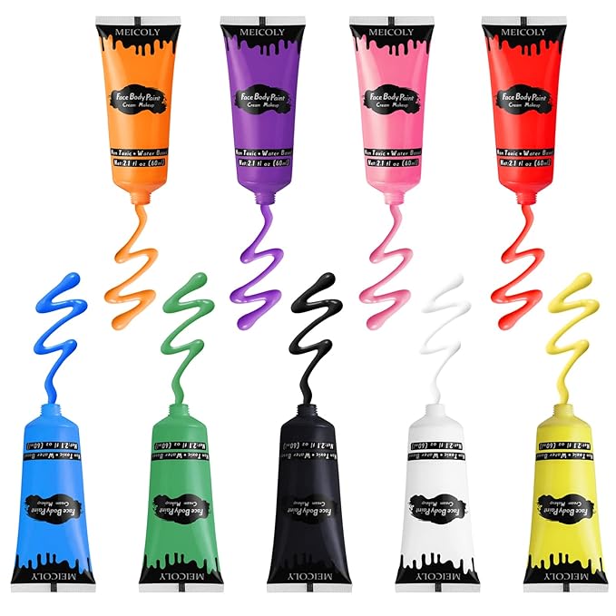 MEICOLY Yellow Face Body Paint,2.37Oz Large Tube Water Based Washable Body Paint,Yellow Face Paint for Halloween Lion Tiger Cosplay Makeup,Professional Face Painting for Adults Kids