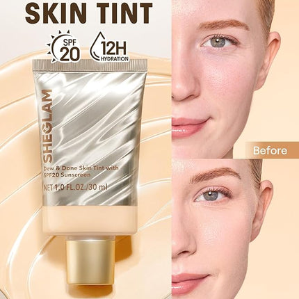 SHEGLAM Dew & Done Skin Tint with SPF20 Light-medium Coverage Foundation Evens Skin Tone-Linen