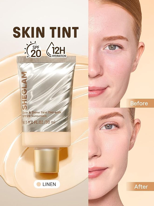 SHEGLAM Dew & Done Skin Tint with SPF20 Light-medium Coverage Foundation Evens Skin Tone-Linen