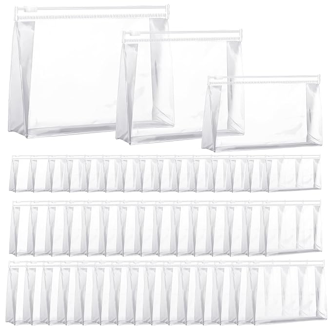 Xuniea 50 Pcs Mini Clear Makeup Bag Small Clear Zipper Pouch Travel Plastic Cosmetic Organizer Waterproof for Toiletries Swimsuit Bikini Bathing Suit(7.1'',8.6'',9.8'',Transparent)