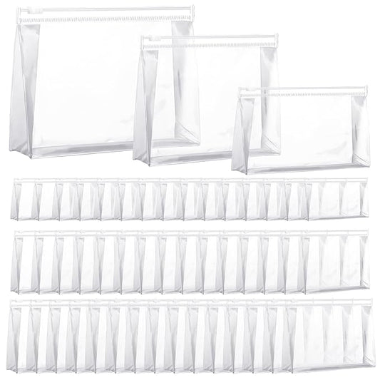 Xuniea 50 Pcs Mini Clear Makeup Bag Small Clear Zipper Pouch Travel Plastic Cosmetic Organizer Waterproof for Toiletries Swimsuit Bikini Bathing Suit(7.1'',8.6'',9.8'',Transparent)