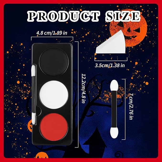 Black White Red Face Paint + 3PC Sponge + Brush,3 Colors Body Paint Halloween SFX Makeup Kit for Devil Goths Joker Clown Vampire Skeleton,Eye Black for Baseball/Softball/Football,21g