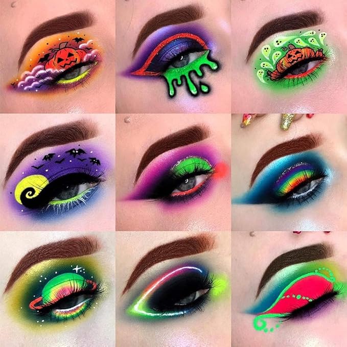 Neon Pigment Eyeshadow Powder UV Reactive Glow in the Blacklight 6 Mixed Bright True Colors for Body/Eyeshadow, Carnival Party Halloween Makeup (6NE)