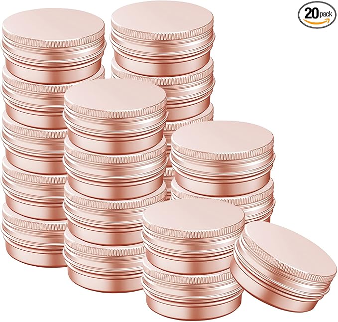 2 Ounce Aluminum Tin Jar with Screw Cap 60mL Tin Cans Refillable Containers for Cosmetic, Lip Balm, Cream, Lotion, Balms, Spices, Salve, Rose Gold 20 Pcs