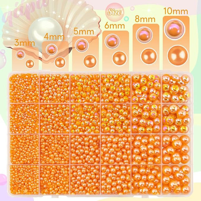 qiipii 2 Styles Orange Red Flatback Pearls for Bedazzling Crafting 3mm-10mm Half Round Pearls Beads Gems Bedazzler Kit Charms for Nails Face Eyes Makeup Tumblers Bottles DIY Crafts Shoes Beauty Decor