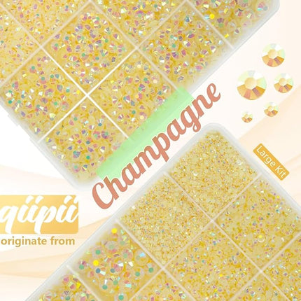qiipii Light Champagne AB Resin Rhinestones w B7000 Jewelry Glue for Bedazzling Crafting 2mm-6mm Flatback Jelly Stones Diamonds Crystals Gems Charms for Nails Face Eyes Makeup Tumblers Bottles Crafts