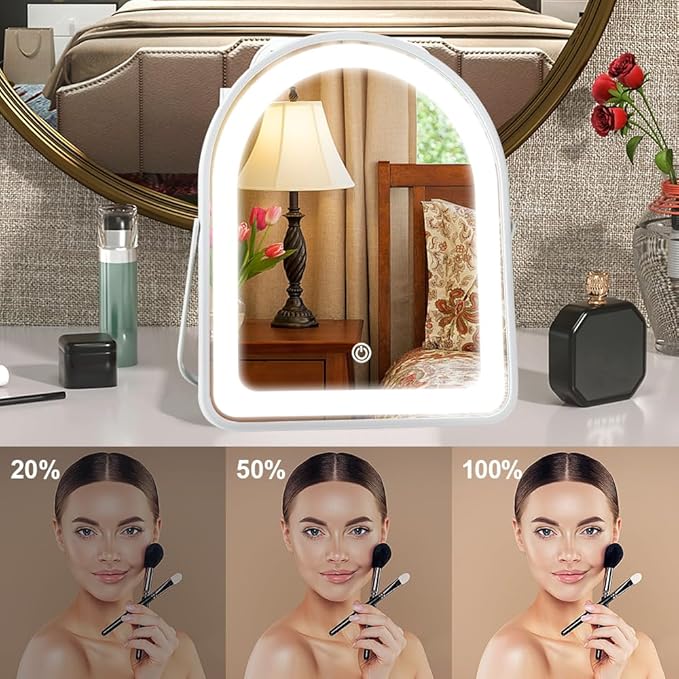 Rechargeable Vanity Mirror with Lights,10"×7.8" Arched LED Makeup Mirror with Lights, Smart Touch Control Dimmable 3 Modes Light up Mirror for Dorm Desk Dressing Room,Gift for Women
