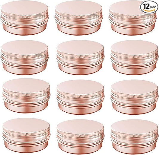 1 oz Aluminum Tin Jar with Screw Cap Refillable Container for Cosmetic, Lip Balm, Cream, Rose Gold 12 Pcs.