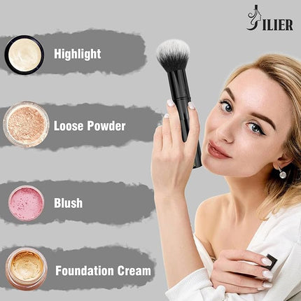 JILIER Retractable Kabuki Brush for Cream and Powder Face Makeup, Travel Makeup Brush Set, Perfect for Bronzer, Blush, and Other Face Makeup, make up brushes for women Cruelty-Free