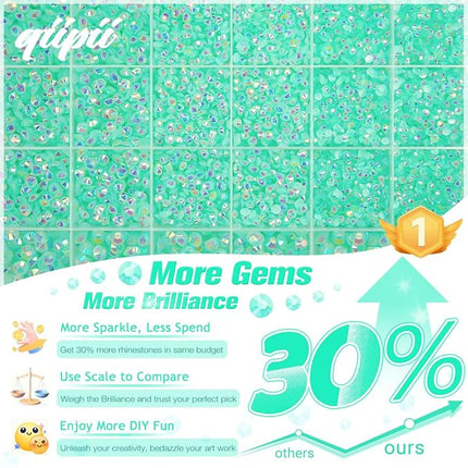 qiipii Aquamarine Green AB Resin Rhinestones w B7000 Jewelry Glue for Bedazzling Crafting 2mm-6mm Flatback Jelly Stones Diamonds Bedazzler Kit for Nails Face Eyes Makeup Tumblers Bottles Crafts Shoes