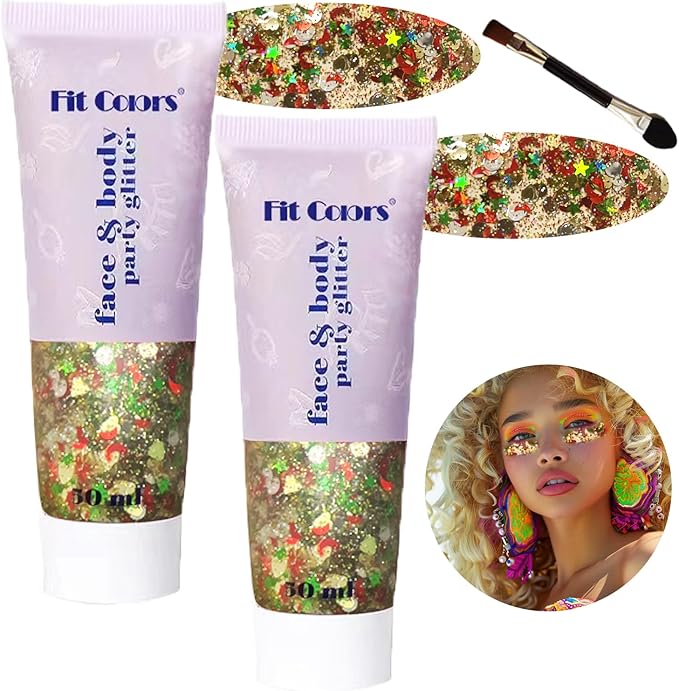 Body Glitter Face Glitter Gel: Singer Concerts Disco Festival Rave Accessories Face Glitter Makeup 150ml Chunky Sequins Mermaid Face Body Hair Glitter Gel (2 Mixed Colors)