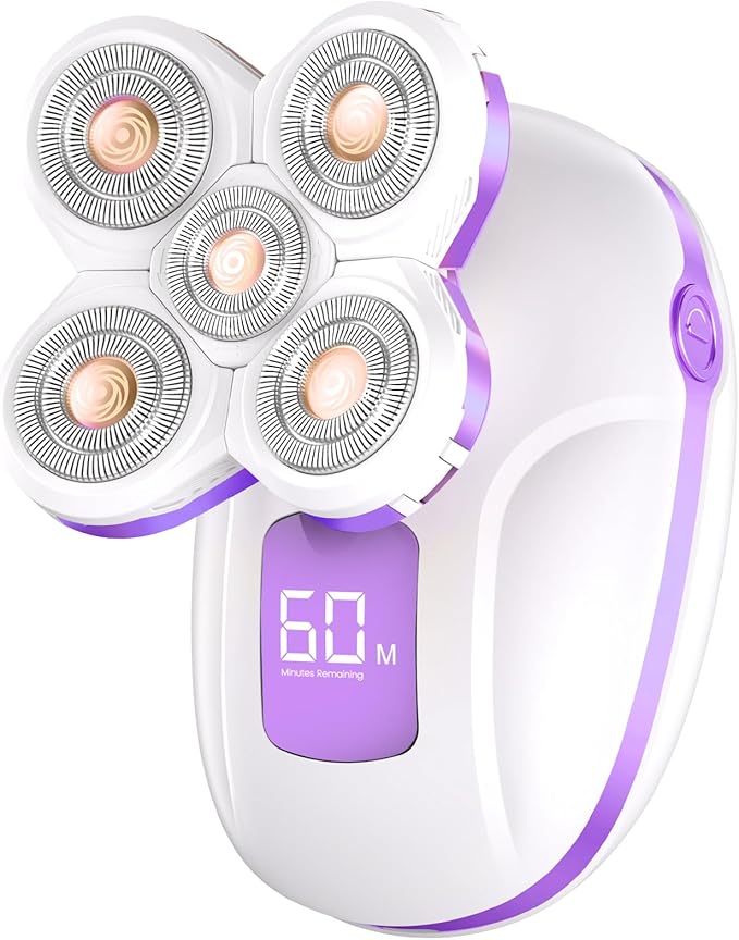 Electric Razors for Women, Rechargeable Rotary Painless Shaver for Legs Bikini Facial Hair Removal, Body Wet/Dry Razor Water Resistant Grooming Kit, Cordless Womens Trimmer for Lady Grooming (Purple)