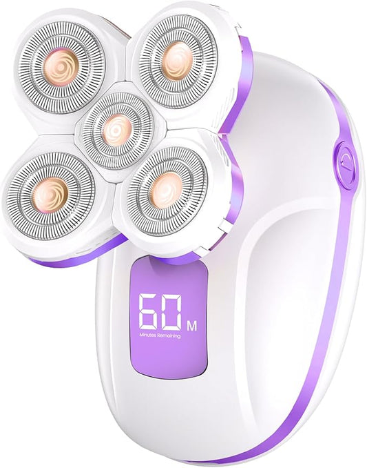 Electric Razors for Women, Rechargeable Rotary Painless Shaver for Legs Bikini Facial Hair Removal, Body Wet/Dry Razor Water Resistant Grooming Kit, Cordless Womens Trimmer for Lady Grooming (Purple)