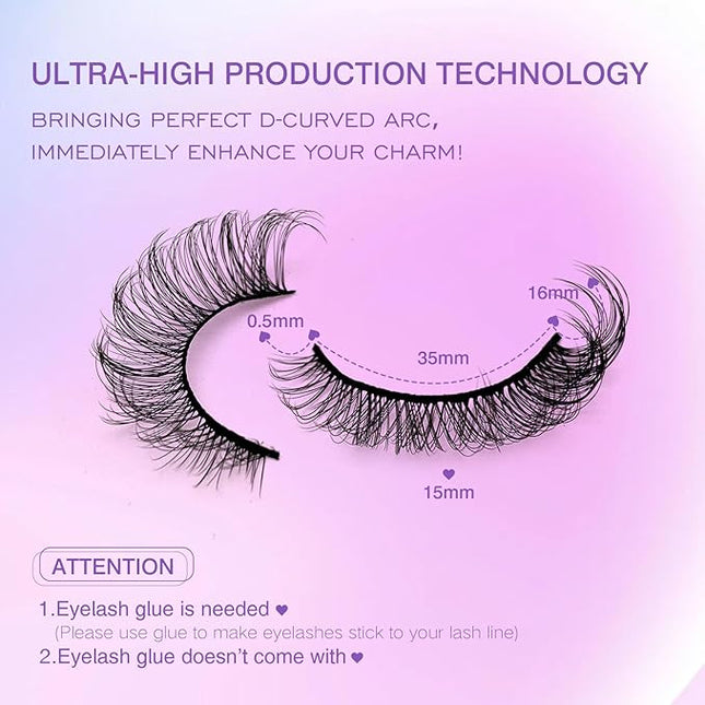 Royaomis D Curl Cat Eye lashes Wispy Russian Strip Lashes that Look Like Extensions 8D False Eyelashes Natural Look Pack 10 Pairs (RM-41)
