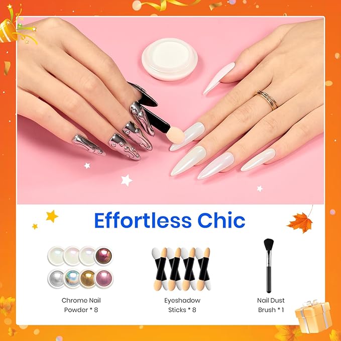 Beetles Chrome Nail Powder Gold Silver Mirror Effect 8 Colors Holographic Aurora Iridescent Pearlescent Manicure Nail Art Decoration Glitter Cromer Nail Powder for Nails 1g/Jar Gift for Women