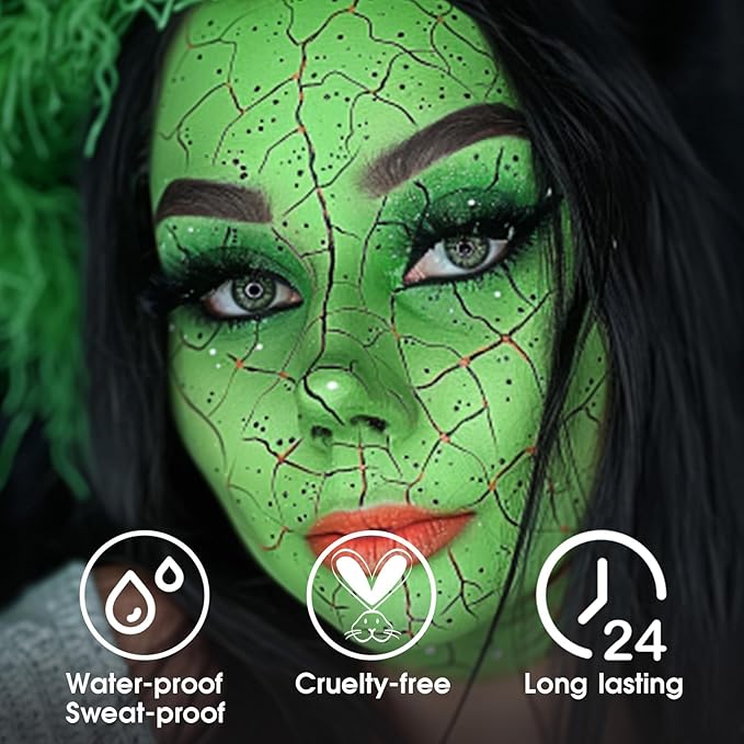 BAD COLOR Light Green Eye Black, Lime Green Face Body Paint for Sports St. Patrick's Day Camouflage Hunting Hulk, Washable Painting Sticks for Halloween Costume SFX Cosplay Witch Grinch Makeup