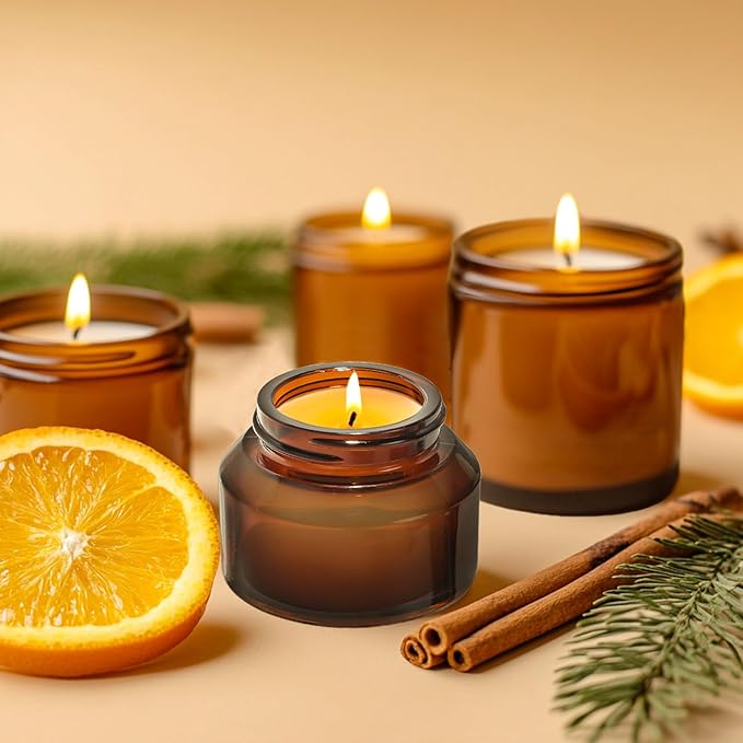 Amber 1.7oz Small Glass Jars with Lids - 24 Pack Leakproof Cosmetic Containers Durable with Inner Liners, Sealable for Creams, Lotions, Essential Oils, Body Butter, Travel Samples