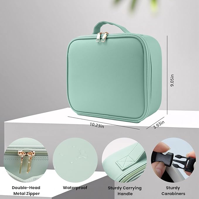 Travel Makeup Bag with LED Mirror and Light Makeup Travel Bag Organizer Portable Cosmetic Brush Organizer Bag with Adjustable Dividers for Cosmetics Makeup Brushes Toiletry (Light Green)