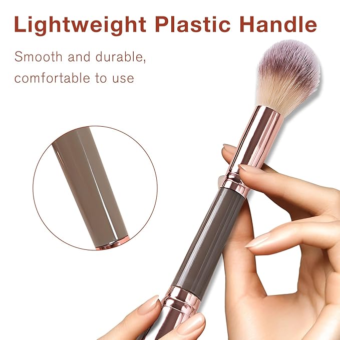 Double-Ended Foundation Makeup Brush, Angled/Round Top for Liquid, Powder & Cream Blending (Brown), champagne gold