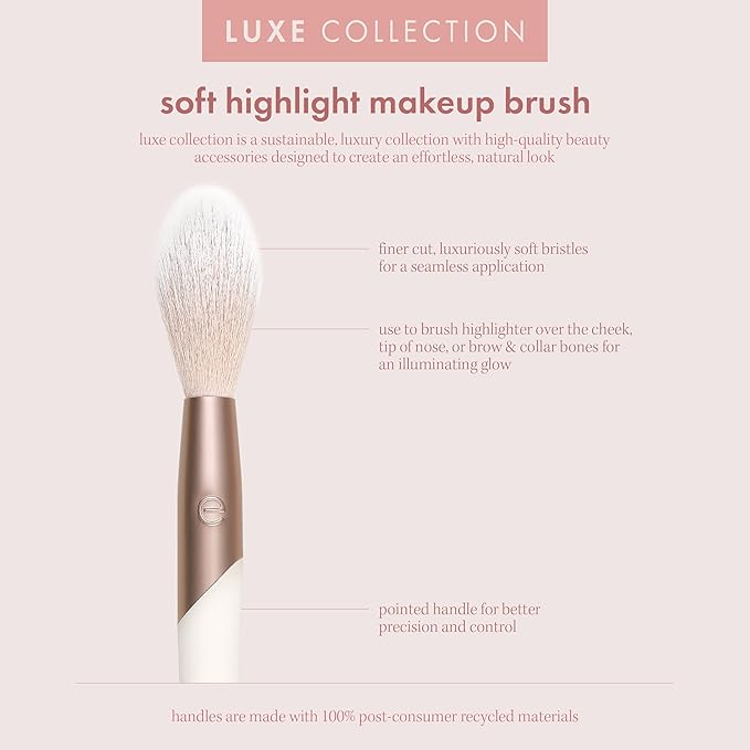EcoTools Luxe Soft Highlighter Makeup Face Powder Brush, Sheer, Luminous Glow, Premium Quality Makeup Brush, Ultra Soft, Synthetic Bristles, Eco Friendly Face Brush, Cruelty-Free, 1 Count