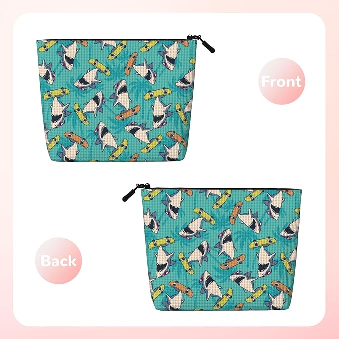 MOLAIGIN Surf Whale Shark Ocean Nautical Skateboard Cosmetic Bag For Women, Travel Makeup Bag, Toiletry Zipper Bag, Large Capacity Aesthetic Cases