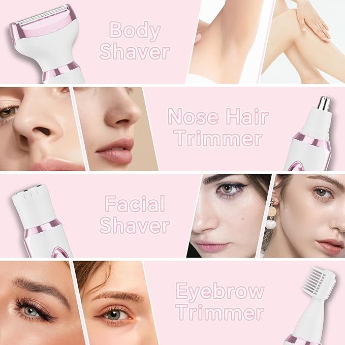 RUIM Electric Razors for Women, 4-in-1 Bikini Trimmer, Waterproof Electric Shaver for Women, Rechargeable Painless Pubic Hair Trimmer