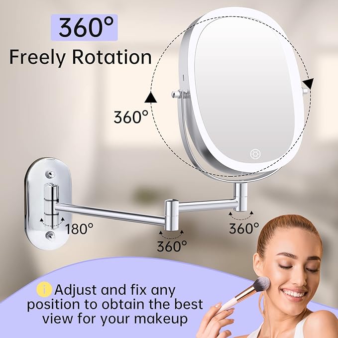 FUNTOUCH Rechargeable Lighted Wall Mounted Makeup Vanity Mirror, Double Sided 1X/7X Magnifying Mirror…