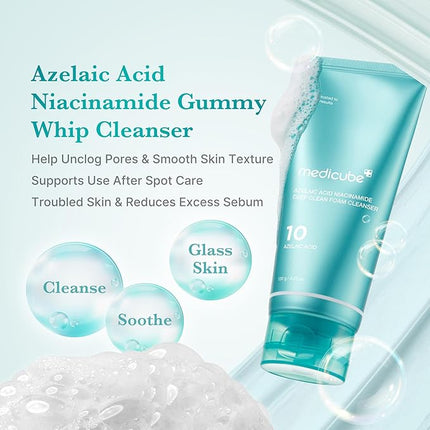 medicube Facial Cleanser Azelaic Acid Whip Cleanser | Soothing Cleansing Foam for Troubled Skin | Ideal for use after spot care, Excess Sebum Control | Niacinamide, Glycerin | Korean Skincare, 4.23 oz