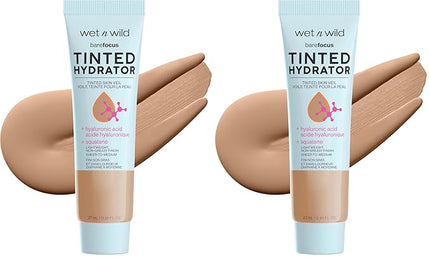 wet n wild Bare Focus Tinted Hydrator Matte Finish, Medium Tan, Oil-Free, Moisturizing Makeup | Hyaluronic Acid | Sheer To Medium Coverage (Pack of 2)